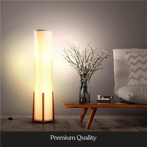 LED Floor lamp,48Inches Tall Lamp with Wood Frame, Asian Design Lamp for Bedroom - Picture 6 of 7